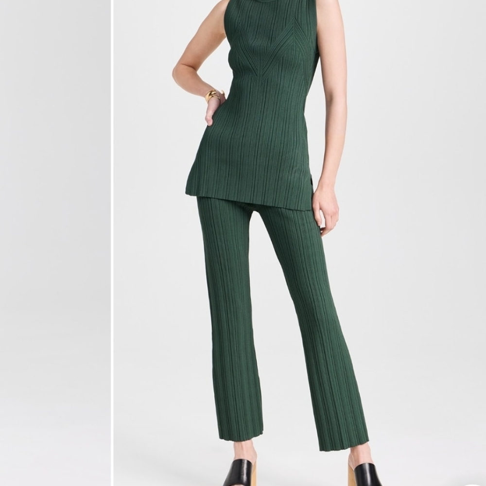Veronica Beard Massaro Dark Green Ribbed Knit Pants Retro Stretchy Sz XL
